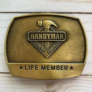 vtg HANDYMAN CLUB OF AMERICA Life Member Vintage Brass Belt Buckle Hammer 1996